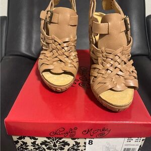 Naughty Monkey Tan Woven Heels